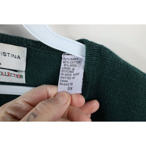 Vintage Y2K 2001 Womens 3X Christmas Cat Bells Wool Blend Knit Cardigan Sweater - Picture 12 of 16